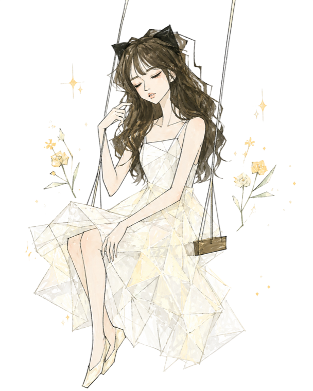 坐在秋千上的女孩闭眼插画